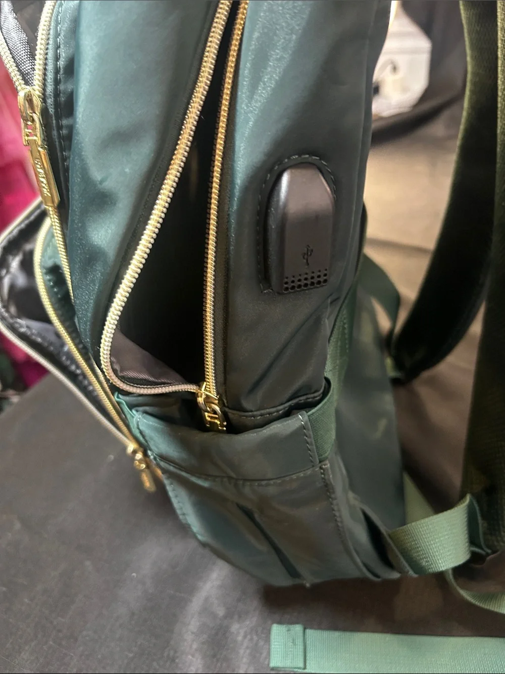 Lovevook Teal Quilted Laptop Backpack with Gold Accents